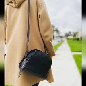 NWT Sirimiri Designs Genuine Leather Black Half Moon Bag Purse Crossbody
